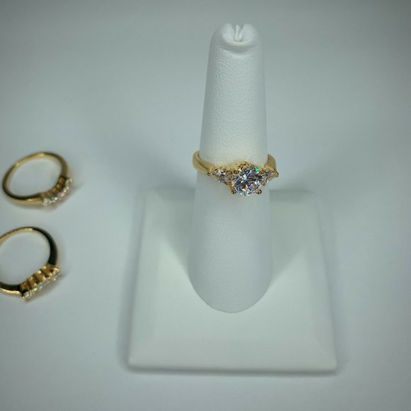 14K Gold Plated Sterling Silver Round Cubic Zirconia CZ Swirl Bridal Set… - Picture 4 of 8